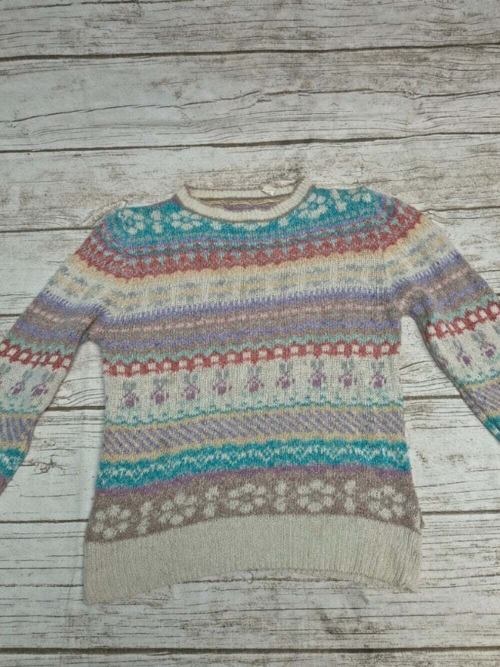 Pastel Fair Isle Multicolor Knit Sweater Silk and Angora Blend Size Medium